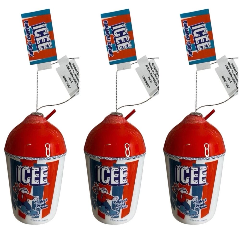 ICEE Cup Decoupage 4 in Decorative Christmas Tree Holiday Ornament RUZ Lot of 3